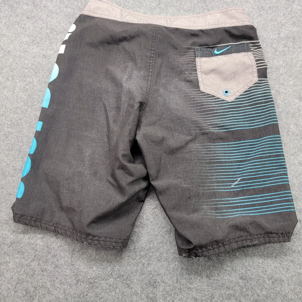 Nike Boys Board Shorts L Just Do It Black Gray Blue Striped Drawstring Pocket
